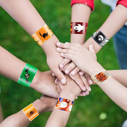 48Pcs Halloween Party Favors Slap Bracelets Trick or Treat Favors for Kids and Classes Treats for Children Halloween Bracelets Halloween Goodie Bag Fillers Halloween Toys for Kids