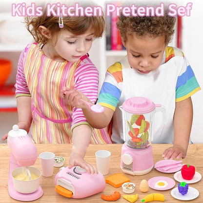 Kitchen Appliances with Food Toys, Toy Kitchen Set for Kids Play Kitchen Accessories Set, Blender,Mixer and Toaster. Girls Toys Ages 3-8