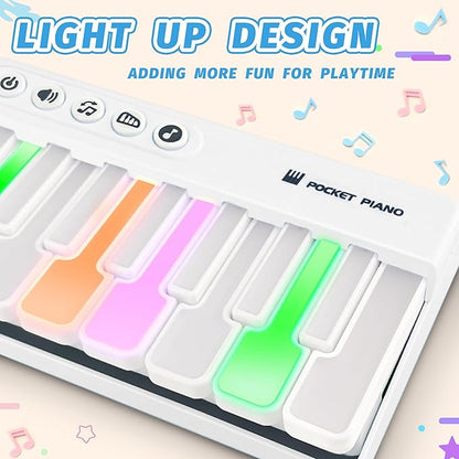 Mini Keyboard Piano Toy, Portable Light Up Pocket Piano for Toddlers Kids (White)