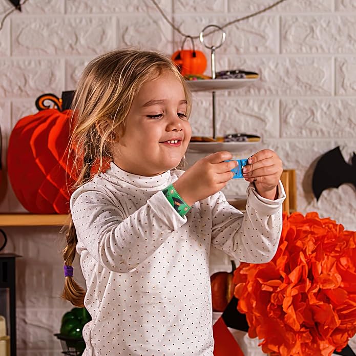 AMOR PRESENT 64PCS Slap Bracelets Bulk, Halloween Slap Bracelets for Kids Snap Wrist Bands for Party Favors Goodie Bags Trick Or Treat Toys