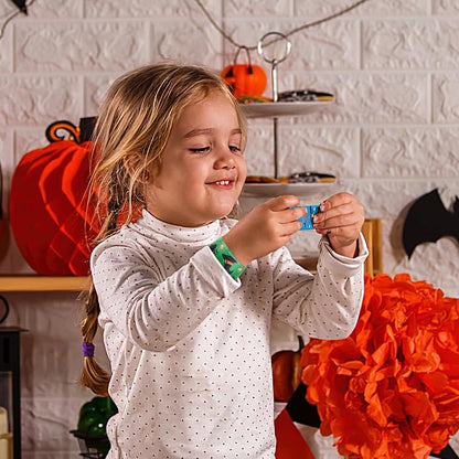 AMOR PRESENT 64PCS Slap Bracelets Bulk, Halloween Slap Bracelets for Kids Snap Wrist Bands for Party Favors Goodie Bags Trick Or Treat Toys