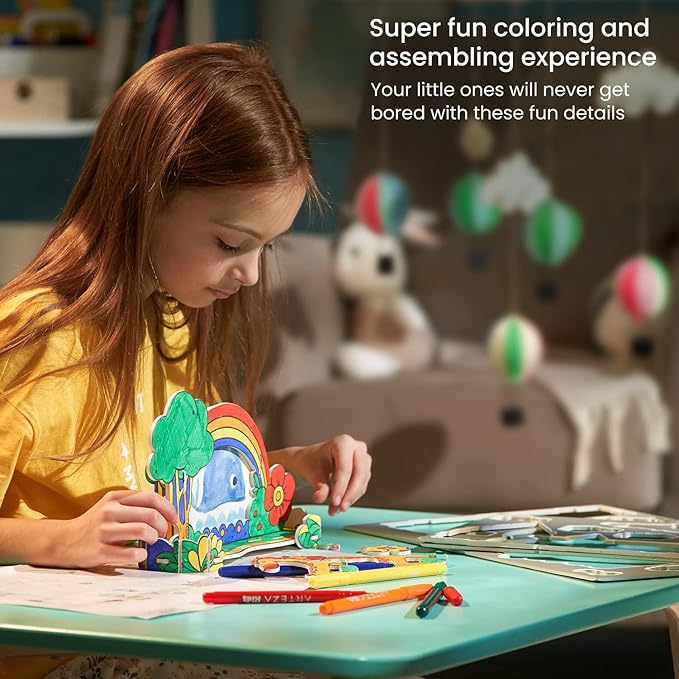 Arteza Kids 3D Puzzle, Owl & Giraffe to Craft, Photo Frame & Pen Holder Model Kit with 23 Foam Pieces, 5 Nontoxic Markers, and Easy-to-Follow Instructions, Art Supplies for Kids’ Activities
