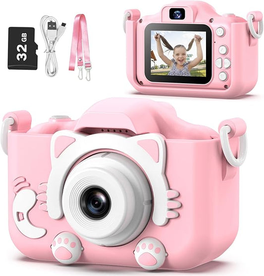 Goopow Kids Camera Toys for 3-8 Year Old Girls Boys,Children Digital Video Camcorder Camera with Cartoon Soft Silicone Cover, Best Chritmas Birthday Festival Gift for Kids - 32G SD Card Included