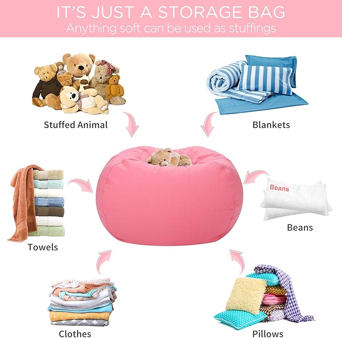 Aubliss Stuffed Animal Bean Bag Storage Chair (Solid Pink, X-Large (48''))