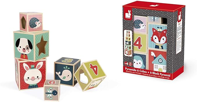 Janod Baby Forest 6-Block Stacking Pyramid - Ages 12 Months+ - J08016