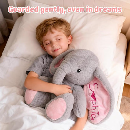 Personalized Gray Elephant Stuffed Animal with Name Embroidery – Soft Plush Toy with Poseable Limbs, Custom Gift for Baby Boys & Girls, Baby Shower & Birthday