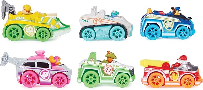 Paw Patrol, True Metal Neon Rescue Vehicle Gift Pack of 6 Collectible Die-Cast Toy Cars, 1:55 Scale, Kids Toys for Boys and Girls Ages 3 and up