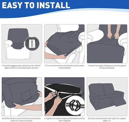 MAXIJIN Waterproof Loveseat Recliner Cover 4 Pieces Reclining Love Seat Slipcvers, Recliner Sofa Cover 2 Seater with Elastic Straps & Pockets for Pet, Kids (Loveseat Recliner, Light Coffee)