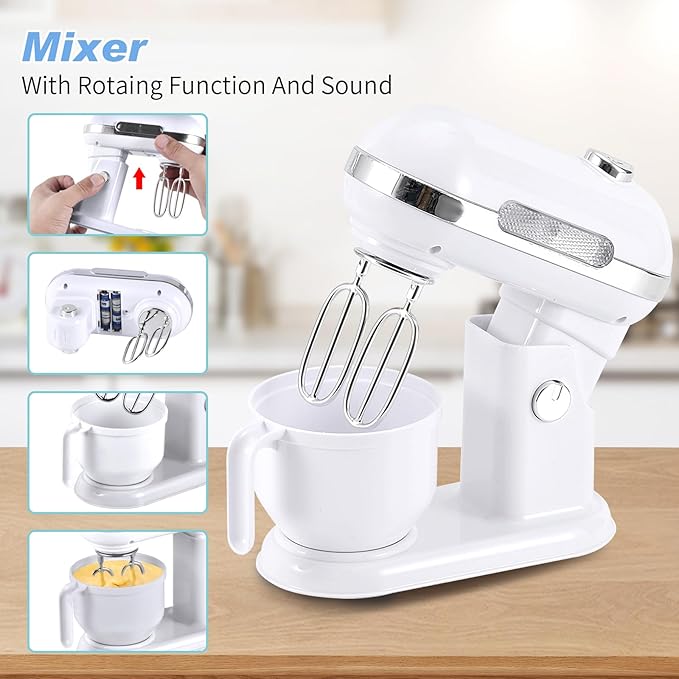 Pretend Play Kitchen Appliances Toy Set, Play Kitchen Accessories for Kids 3-8 with Coffee Maker, Toaster, Mixer with Light and Sound, Birthday Gift for Kids Ages 3 4 5 6 7 8，White