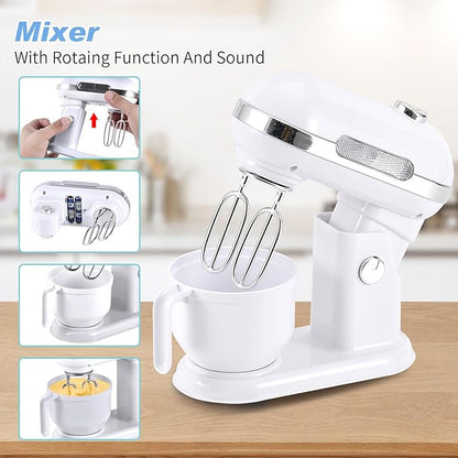 Pretend Play Kitchen Appliances Toy Set, Play Kitchen Accessories for Kids 3-8 with Coffee Maker, Toaster, Mixer with Light and Sound, Birthday Gift for Kids Ages 3 4 5 6 7 8，White