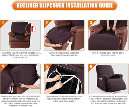 VANSOFY Recliner Chair Covers, 3-Pieces Stretch Lazy Boy Recliner Covers for Recliner Chair Soft Reclining Chair Slipcover Furniture Protector for Dogs Cats(Chocolate)