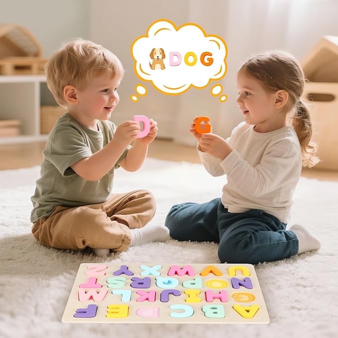 Alphabet Puzzles Wooden for Toddlers, ABC Learning Toys for Kids, Preschool Educational Activities for Girls and Boys