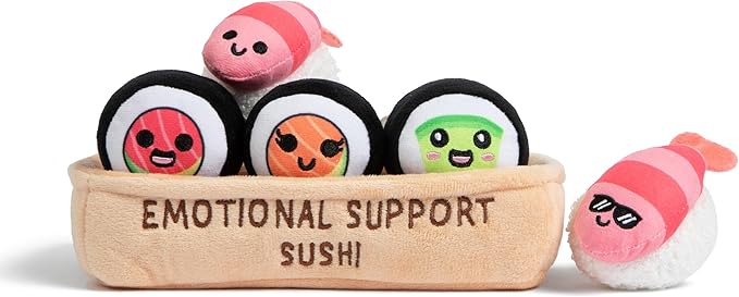 Emotional Support Sushi by Relatable, Cuddly Stuffed Animals and Plushies Set, Small Gifts for Mom, Includes 5 Sushi Plush Toys with Carrying Basket, for Mom