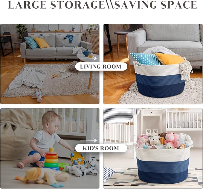 Maliton XXX Large Cotton Rope Blanket Basket, 22" x 22" x 14" Storage Baskets for Organizing, Kids Dog Toy Storage Box Organizer Bins, Blanket Holder for Living Room, Bedroom, Kids Room, Bathroom