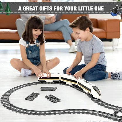 Classic City Train Tracks, 54 Pieces Railroad Track with 32 Curved, 20 Straight and 2 Switch Train Tracks, Train Expansion Accessories Compatible with All Major Train Tracks