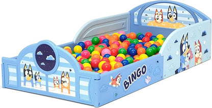 Delta Children - Bluey 4-Piece Toddler Room-in-a-Box Set – Includes Sleep and Play Toddler Bed, Table, 1 Chair and Fabric Toy Box, Blue