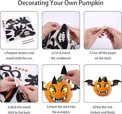 Halloween Pumpkin Decorating Kits,12 Sheets,66 Pcs,Makes 24 Pumpkins(12 Designs)- Halloween Party Supplies Trick or Treat Party Favors