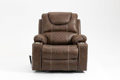 FANYE Electric Power Lift Chair for Elderly W/Massage and Heat, Infinite Positions 2 Remote Controllers Oversized Faux Leather Upholstered Recliner & Armchair W/Side Pockets & Cup Holders, Brown