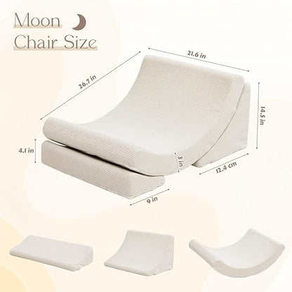Toddler Chair Comfy Sofa, Adjustable Leg Elevating Pillow Sensory Rocker Foam Chaise Lounge Sofa Bed Comfy Floor Chair Moon Chair Reading Nook Recliner for Bedroom Playroom,Beige
