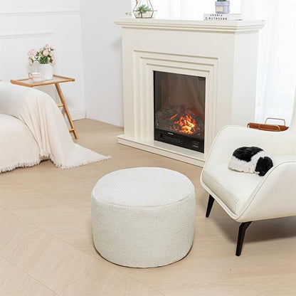 Pouf Ottoman Foot Rest Living Room Decor Floor Pouf Lightweight 20x12 Inches Modern Stuffed Poof Foot Stool Perfect Underdesk Foot Rest for Office (Cream)