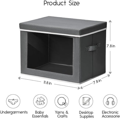 Homsorout Storage Bins with Lids - Small Fabric Organizers with Window, Collapsible Storage Bins for Clothes, Decorative Closet Organizers for Towels, Tshirt, 4 Pack, Dark Grey