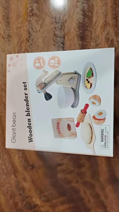 Giant bean Wooden Toy Mixer, Kids Play Kitchen Accessories, Pretend Play Toy Blender for Boys Girls Ages 3+