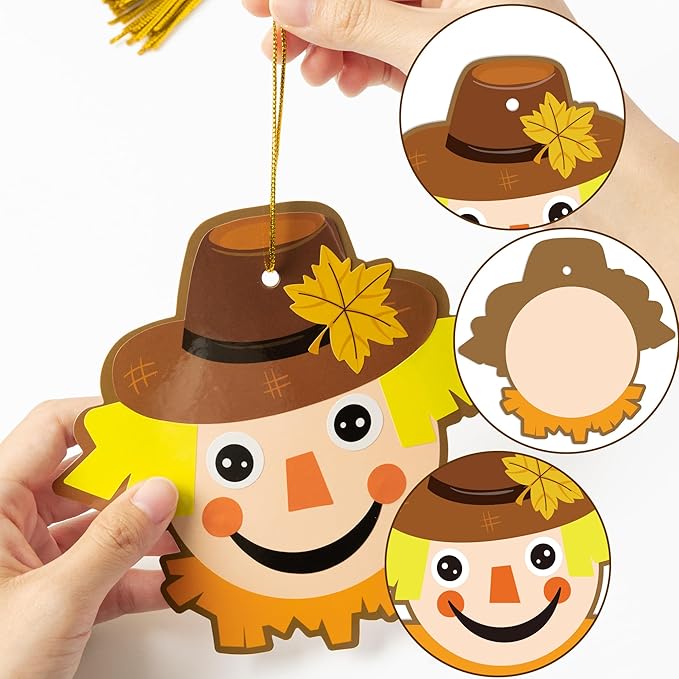 BeYumi 123Pcs Fall Scarecrow Head Craft Kit DIY Scarecrow Craft Autumn Thanksgiving Art Craft Make Your Own Scarecrow Head Set Home Classroom Game Activities Art Supplies Decor for Kindergarten Kids