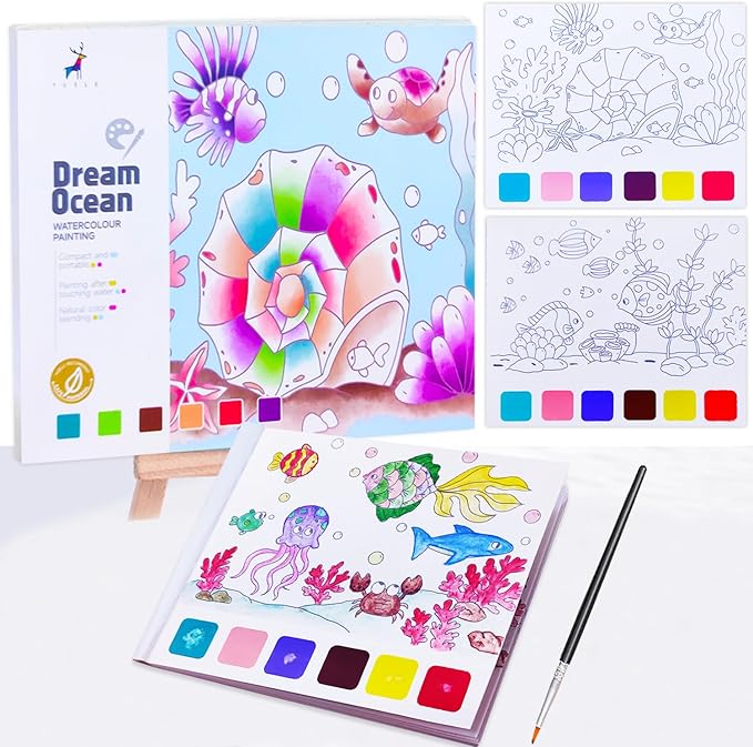 BAOXUE Water Coloring Books for Kids Ages 3 4 5 6 7 8,Pocket Watercolor Painting Book for Toddlers,Arts and Crafts for Boys Girls,Paint with Water Colors Book Kit,Kids Travel Art Set Ages 2-4