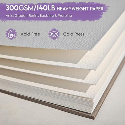 KOVIEDE 100% Cotton Watercolor Paper Pad 5"x7" (3 Pack, 30 Sheets Each) - Cold Press 140lb/300gsm Spiral Bound Watercolor Sketchbook, Artist Quality Art Journal Supplies