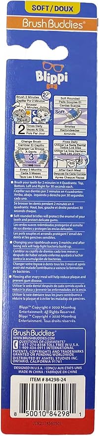 Brush Buddies Blippi Toothbrush with Travel Cap, Kids Toothbrushes, Soft Bristle Toothbrushes for Kids, 2PC
