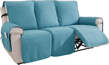 Easehomey Waterproof Recliner Sofa Cover Non-Slip couch cover recliner sofa 3 section with Elastic Band Two Pockets, Washable Couch Covers Furniture Protector for Kids,Dogs(Peacock Blue,Recliner Sofa)