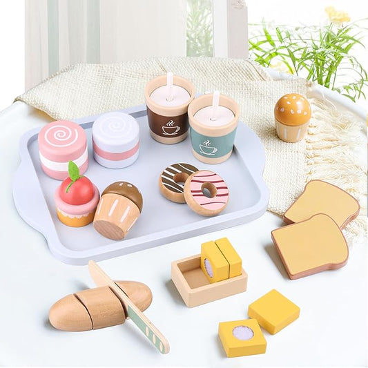 Play Food Sets for Kids Kitchen Wooden Bakery Play Food for Toddlers Pretend Play Toys for Toddlers 3-5 Play Kitchen Accessories for Toddlers Kids Kitchen Playset