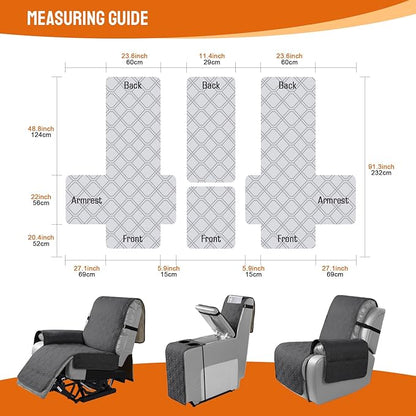 VANSOFY Loveseat Recliner Cover with Console 100% Waterproof Sofa Slipcovers Non-Slip Reclining Couch Cover Split Sofa Covers Furniture Protector for Pets, Dogs(Charcoal Gray)