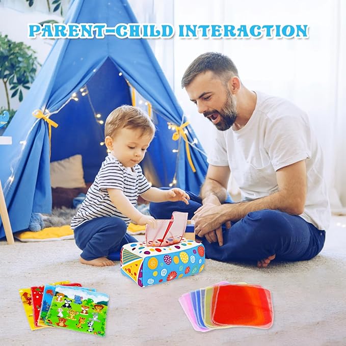 Baby Toys 6 to 12 Months - Baby Tissue Box Toys Montessori Toys for Babies 6-12 Months Soft Crinkle Infant Sensory Toys for 1 Year Old Early Learning Toys Baby Boys Girls Gifts