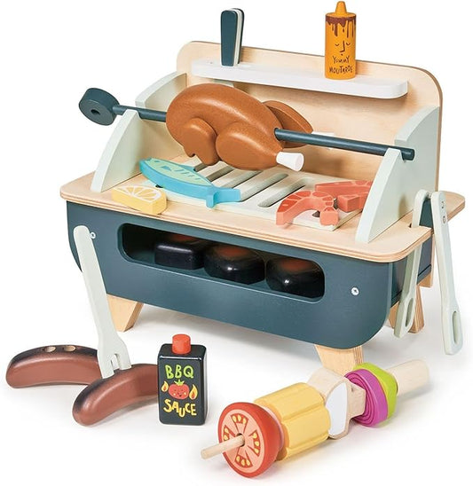 Tender Leaf Toys - Barbeque Play Set - 27 Piece Wooden Interactive Barbeque Grill Set with Pretend Play Food and Utensils for Boys and Girls - Great Role-Play Toy - Boost Fine Motor Skills - Age 3+