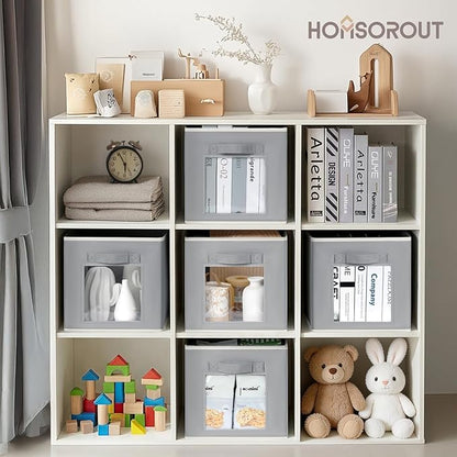 Homsorout Foldable Storage Cubes - Cubby Storage Organizer with Window, Decorative Baskets for Organizing, Fabric Bins for Clothes Storage, Closet Storage Cubes 11inch, Set of 12, Grey