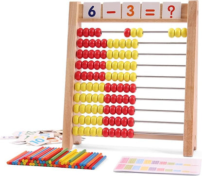 Wooden Abacus for Kids Math Learning Tool with Counting Sticks Numbers 1-100 Cards Math Counters Toys for 1st 2nd Grade Preschool Boys Girls Educational Early Math Learning Toy