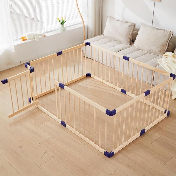 Kids Baby Toddler Playpen Indoor Portable Wooden Freestanding, Kids Baby Pet Cats Dogs Animals Toy Play Fence with Door,Safe Zone Playpen,Baby Safety Play A Perfect Birth Birthday Gift(120x160x61cm)