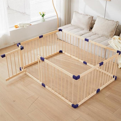 Kids Baby Toddler Playpen Indoor Portable Wooden Freestanding, Kids Baby Pet Cats Dogs Animals Toy Play Fence with Door,Safe Zone Playpen,Baby Safety Play A Perfect Birth Birthday Gift(120x160x61cm)