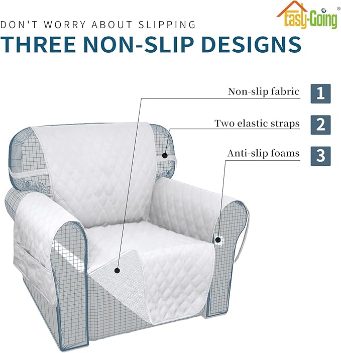 Easy-Going Sofa Slipcover Loveseat Cover Waterproof Couch Cover Washable Sofa Cover for 2 Cushion Couch Non-Slip Fabric Furniture Protector with Pocket for Pets Kids Dog Cat (Loveseat, White)