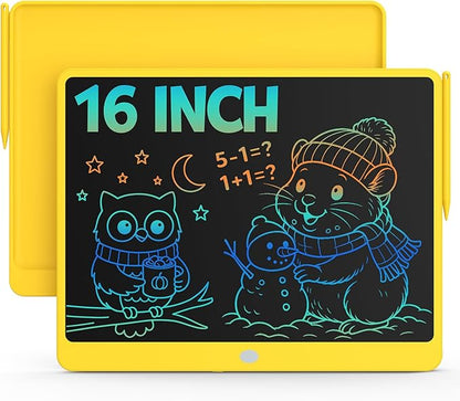 Bravokids 16 Inch LCD Writing Tablet for 3-8 Year Olds - Electronic Drawing Pad and Doodle Board as Educational Birthday Gifts for Girls and Boys (Yellow)