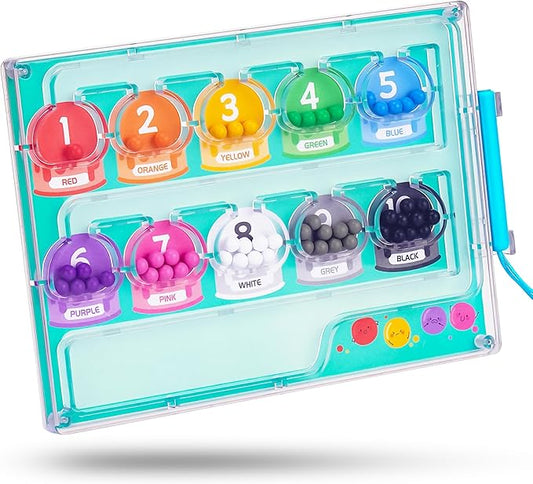 Mint Green Magnetic Color & Number Maze – Montessori Wooden & ABS Toddler Puzzle Board with Secure Screwed Panel for Safe Play, Fine Motor Skills & Educational Counting Toy for Kids Ages 3+ (Green)