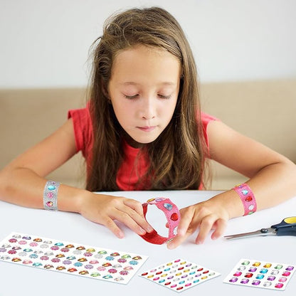Outus 20 Pcs Bracelet Making Kits 12 Pcs Kids Snap Bracelets 8 Pcs Glitter Gem Stickers DIY Your Own Bracelet Jewelry Crafts for Girls Ages 6-12 DIY Birthday Gifts Crafting Party Favors Supplies