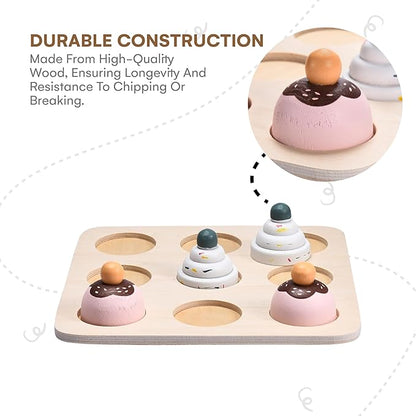 Childlike Behavior Toddler Toys Wood Puzzles - Montessori Toys to Learn Shapes, Colors, & Math Symbols for Preschool Kids, Boys & Girls - Early Educational Development (6 Cupcake pcs)