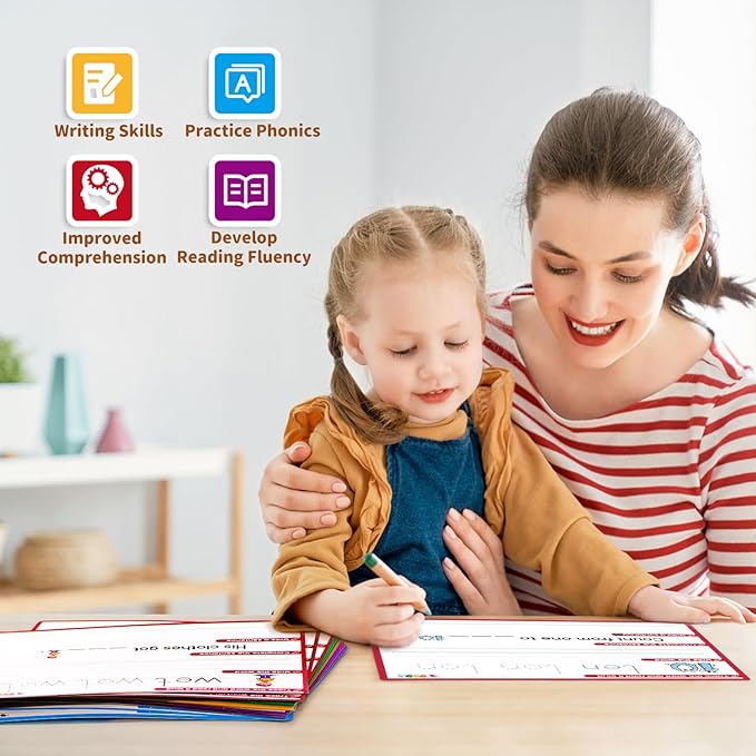 CVC Word Games Sentence Building for Kids, Handwriting Practice Writing to Learn Tracing Sight Words Phonics Flash Cards, Pre k Preschool Kindergarten Homeschool Learning Activities