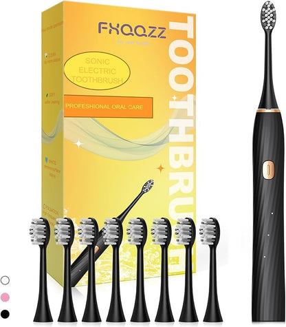 Electric Toothbrush for Adults and Kids, Sonic Electric Toothbrush, 4 Modes and 2 Minute Timer, 30000-45000VPM Power Toothbrush, IPX8, One Charge for 90 days 8 Replacement Head, Christmas Gift (Black)