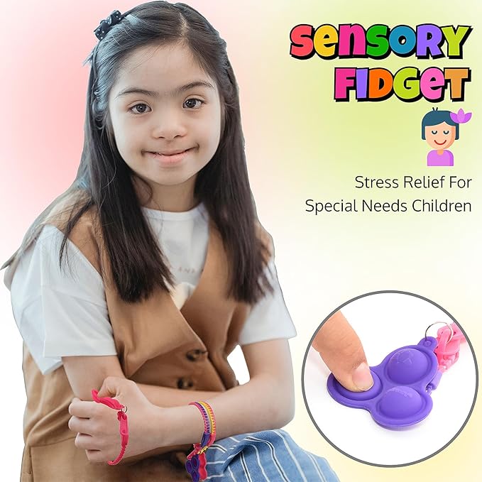UpBrands 96 Bubbles Party Favors For Kids, Upgraded Fidget Pop-it Zipper Bracelets, Stress Relief and ADHD Fidget Toys For Kids, Kit For Goodie Bag
