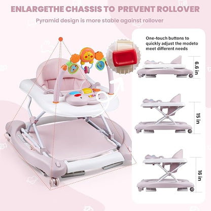 Boyro Baby Baby Walker, 5-in-1 Baby Walkers for Boys and Girls 6-12 Months with Bouncer, Removable Footrest, Feeding Tray & Music, Foldable & Adjustable Activity Walker for 6-18 Months Toddler Infant