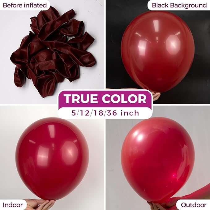 Bezente Burgundy Balloons Latex Party Balloons - 100 Pack 12 inch Round Helium Dark Ruby Retro Wine Chestnut Red Maroon Balloons for Valentines Day Birthday Casino Themed Cherry Party Decorations