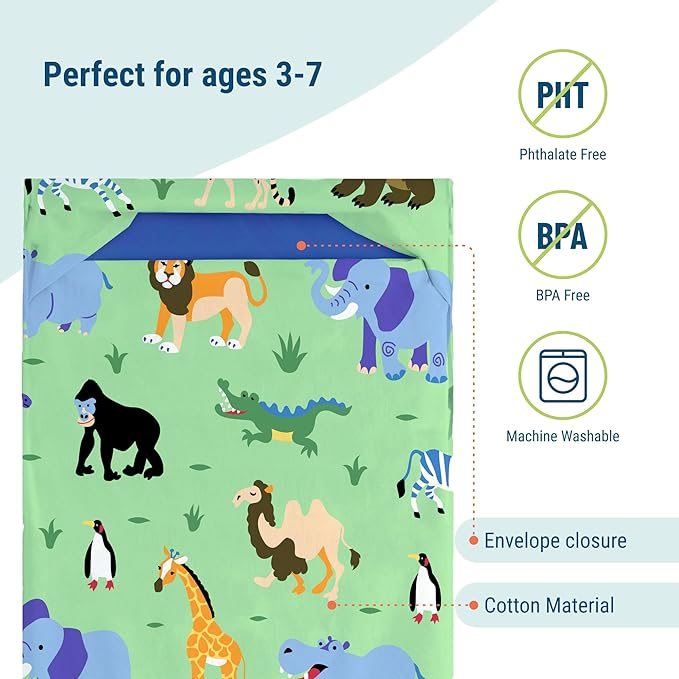 Wildkin Kids Nap Mat Cover for Boys & Girls, Sewn-in Flap Design Rest Mat Cover, Perfect for Preschool and Daycare, Fits Our Vinyl Nap Mat up to 1.5 Inches Including Basic Sleep Mat (Wild Animals)